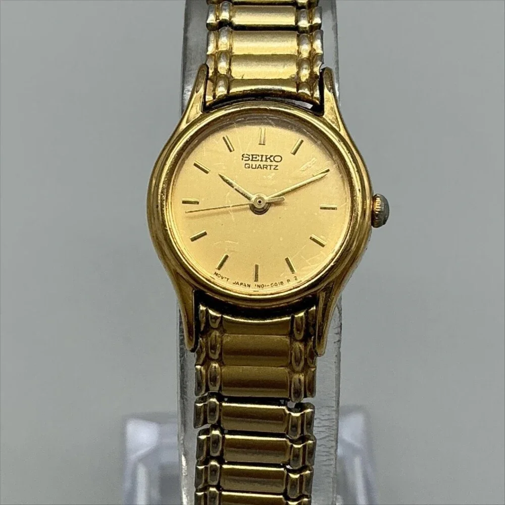 Vintage Seiko Womens Watch 20mm Gold Tone Stretch Band 1N01-0E19 New Battery